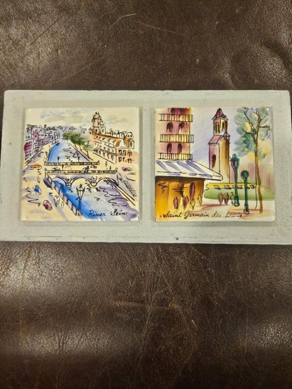 Vintage French STAR SET Ceramic Tile Art - Paris Scenes - Framed